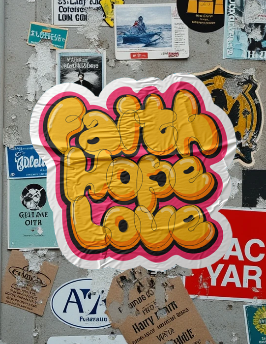 Faith Hope Love | Yellow Sticker (Graffiti)