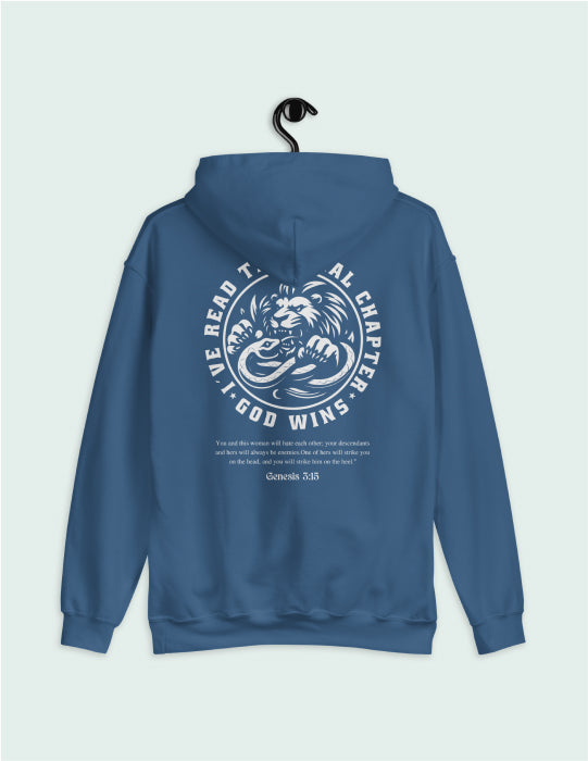 God Wins | Blue Unisex Hoodie (Back Print)