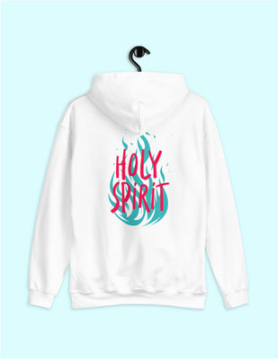 Holy Spirit | White Unisex Hoodie (Back Print in Red and Blue)