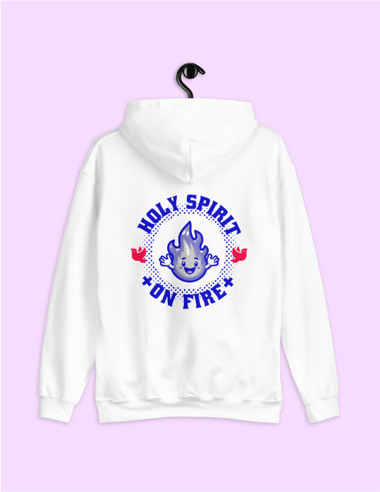 Holy Spirit | White Unisex Hoodie (Back Print in Blue and Red)