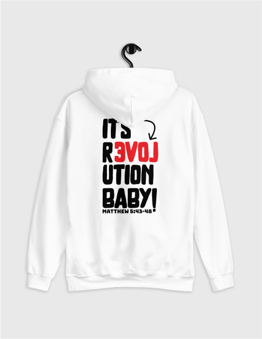 Love Revolution | White Unisex Hoodie (B&R Front and Back Print)