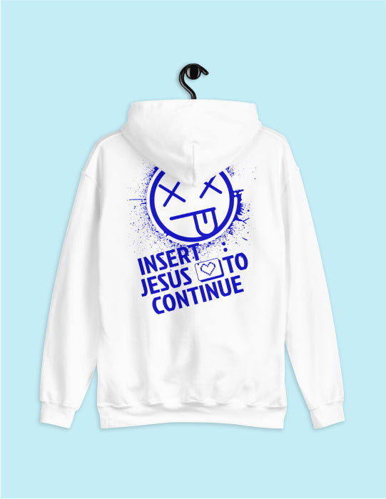 Game Over | White Unisex Hoodie (Back Print In Blue)