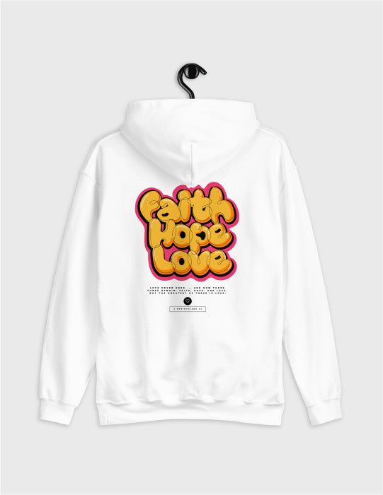 Faith Hope Love | White Unisex Hoodie (Back Print)