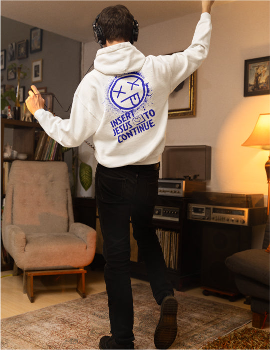 Game Over | White Unisex Hoodie (Back Print In Blue)