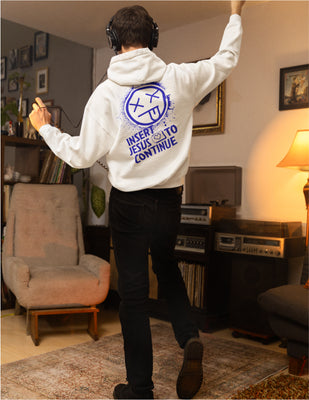 Game Over | White Unisex Hoodie (Back Print In Blue)