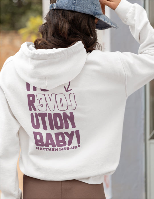 Love Revolution | White Unisex Hoodie (P&P Front and Back Print)