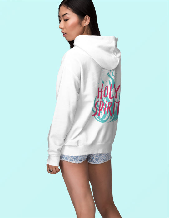 Holy Spirit | White Unisex Hoodie (Back Print in Red and Blue)