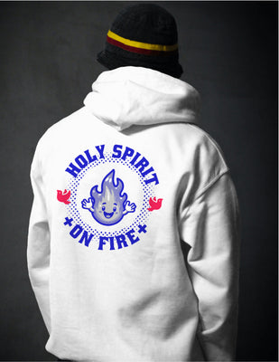 Holy Spirit | White Unisex Hoodie (Back Print in Blue and Red)