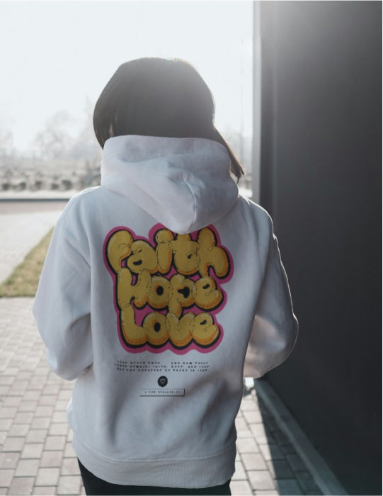 Faith Hope Love | White Unisex Hoodie (Back Print)