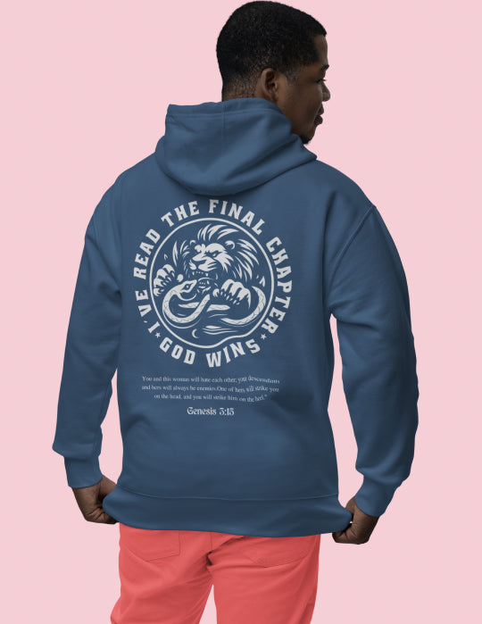 God Wins | Blue Unisex Hoodie (Back Print)