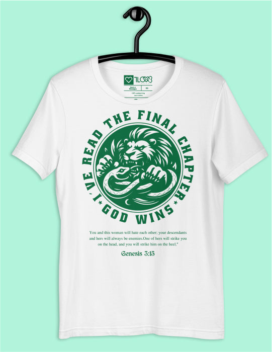 God Wins | White Unisex Tee (Green Logo)