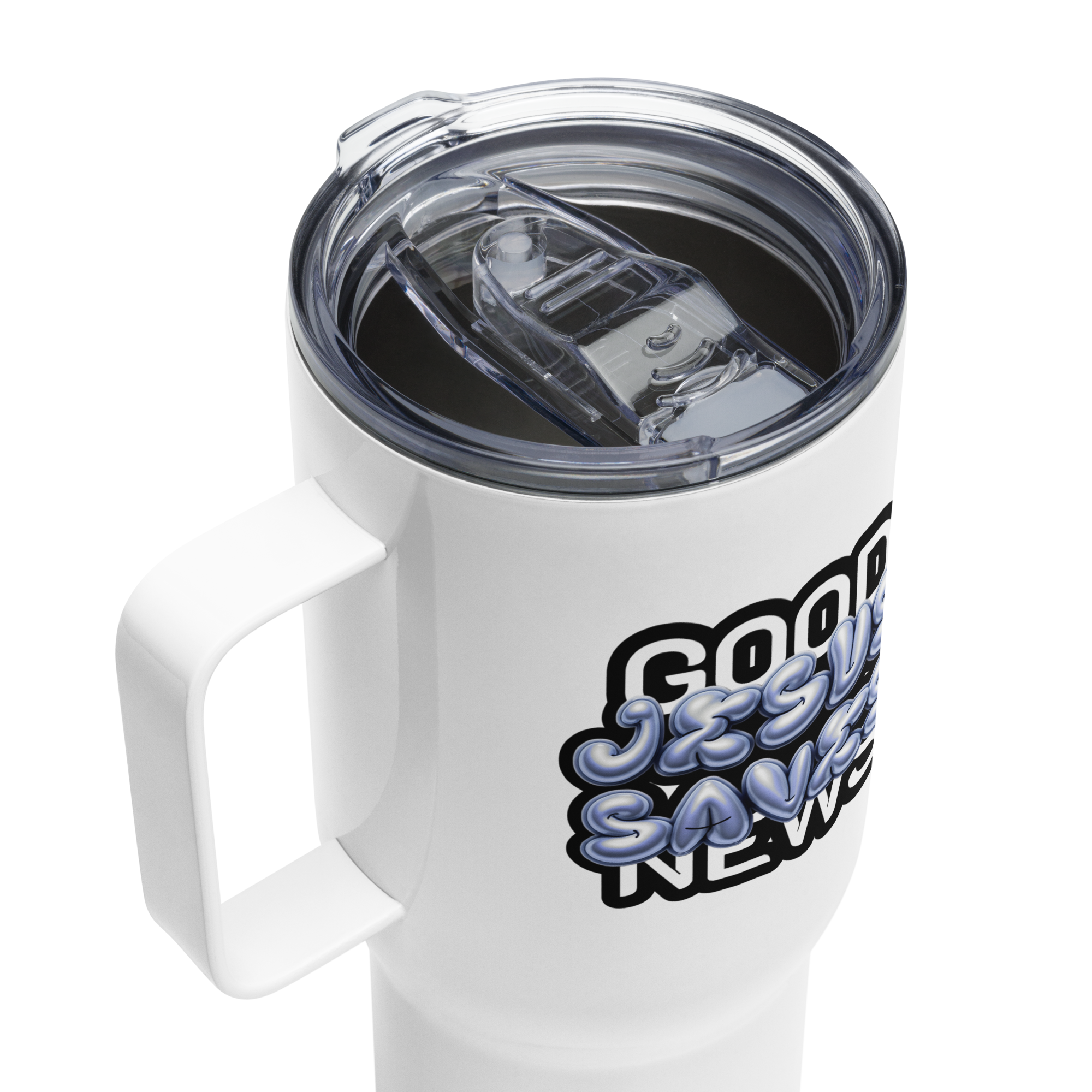 Jesus Saves | White Tumbler with Blue Logo