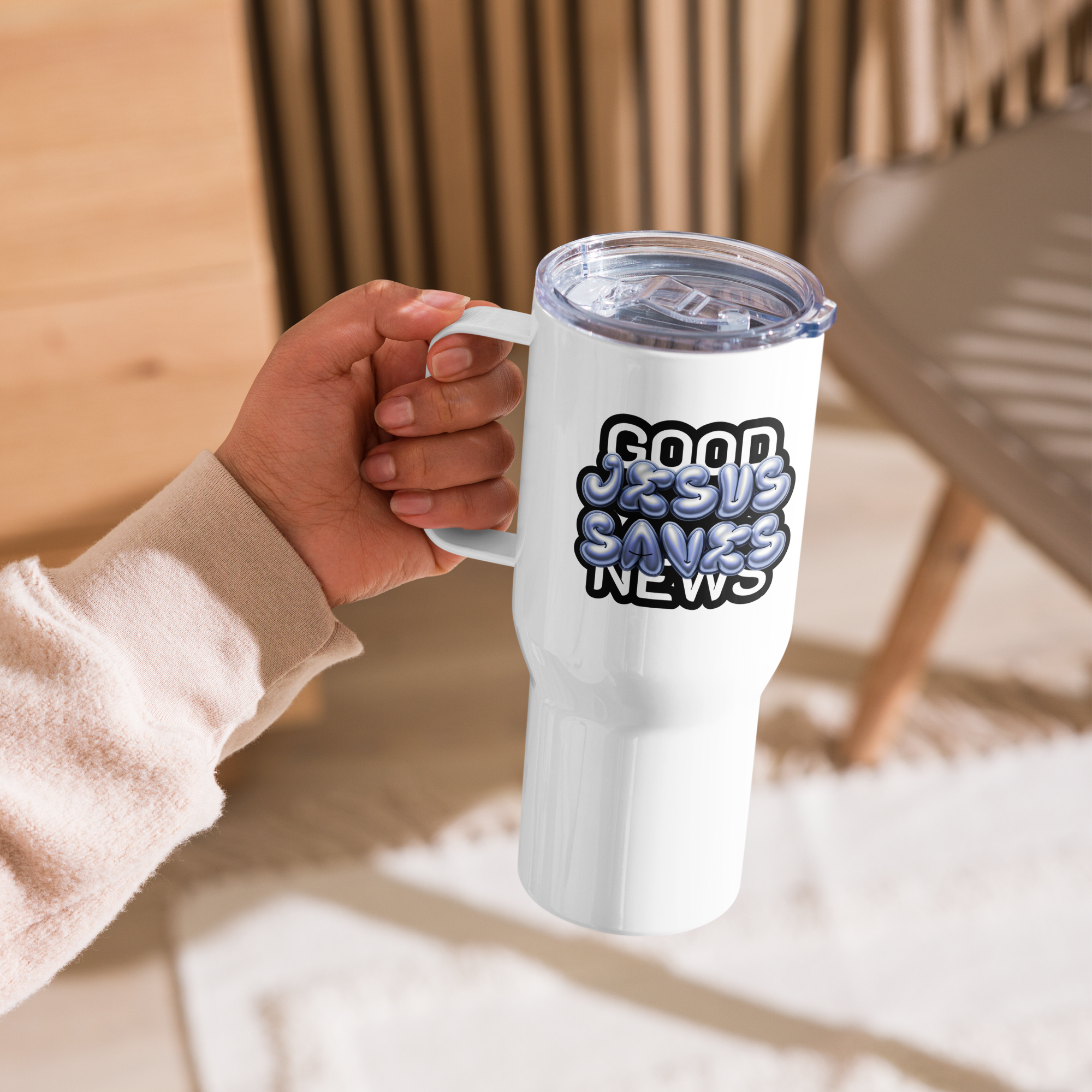 Jesus Saves | White Tumbler with Blue Logo